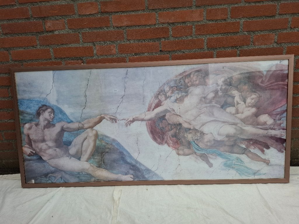 Fragment Adam Sixtijnse Kapel. Poster met lijst, Ophalen, Gebruikt, Met lijst, Deurposter of groter