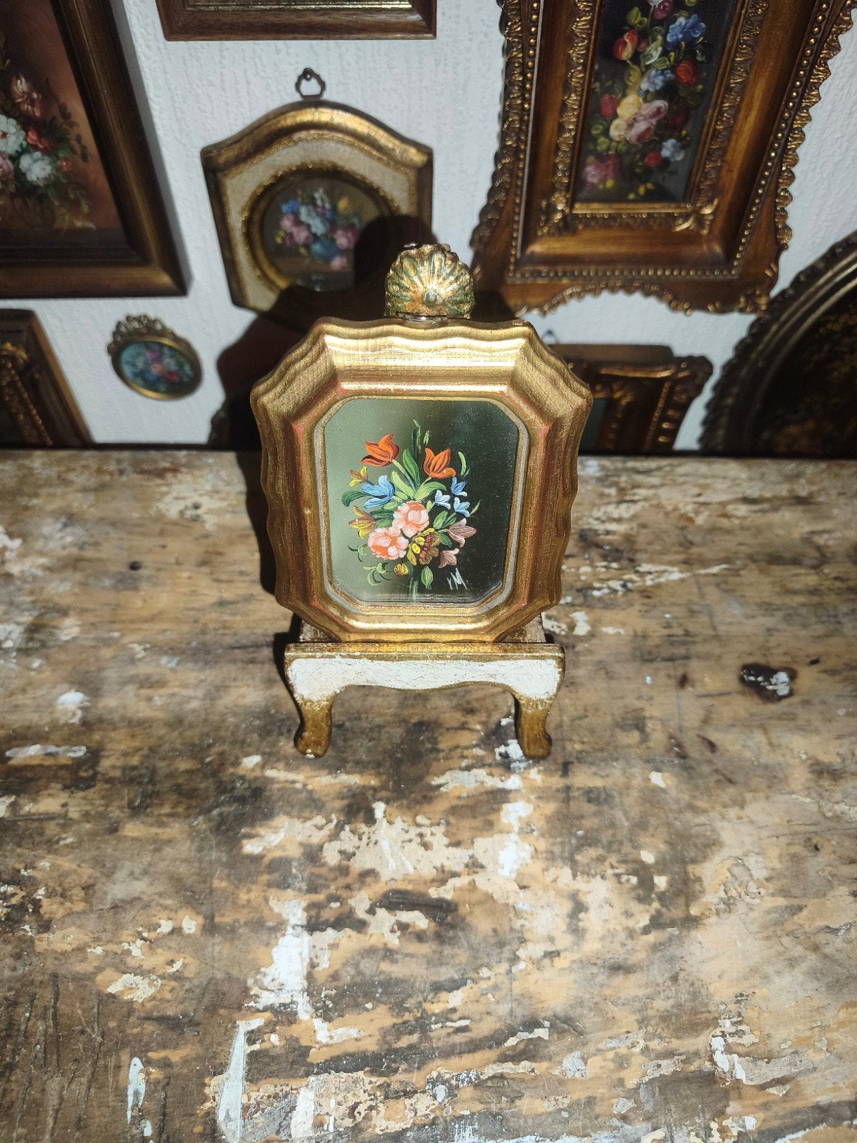 oud schilderijtje schilderij lijst stilleven bloemen S90, Antiek en Kunst, Ophalen of Verzenden