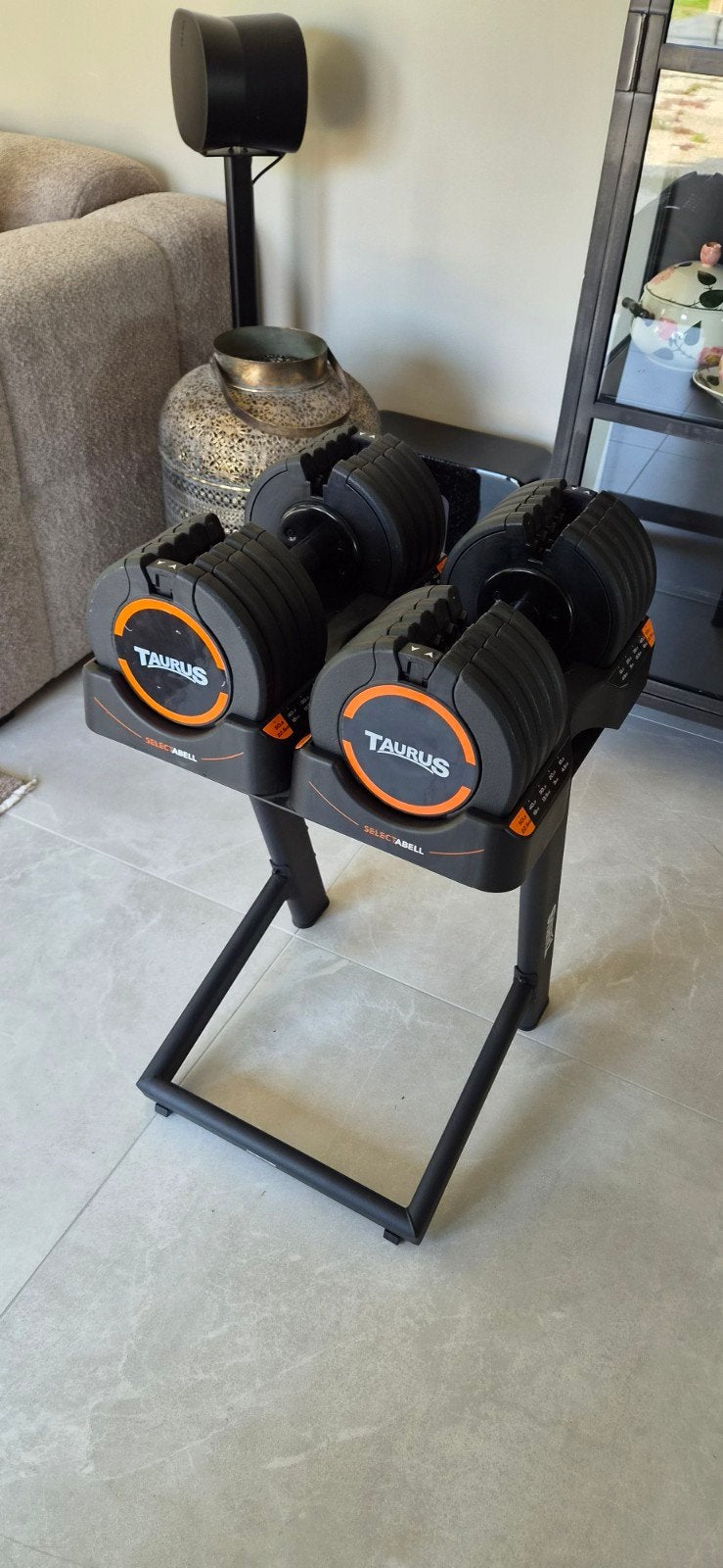 Taurus Selectabell Verstelbare Dumbbells met Standaard, Ophalen, Zo goed als nieuw, Benen, Dumbbell