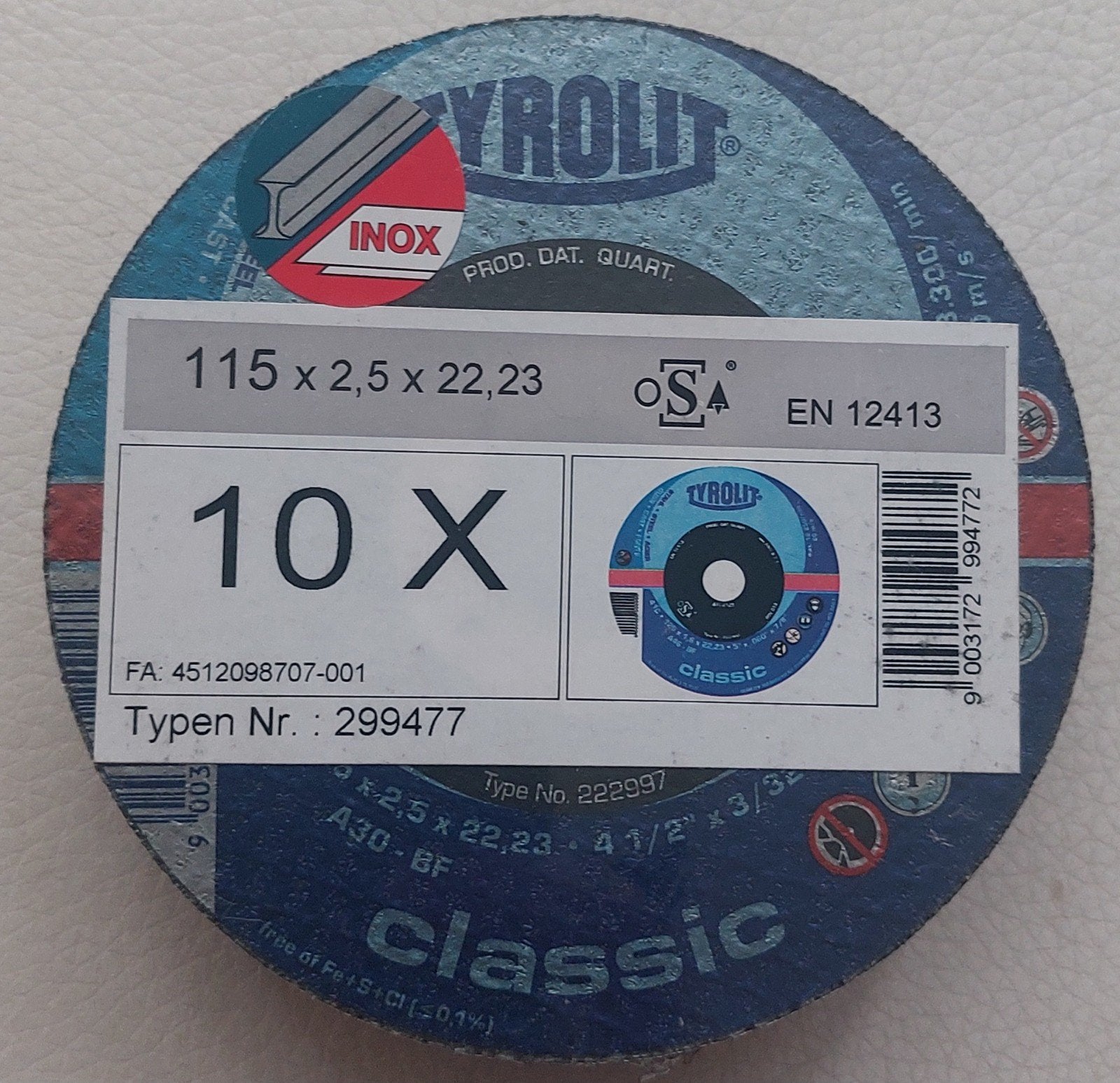 Tyrolit Classic doorslijpschijven 115x2,5x22,23 INOX 10 stuk, Ophalen of Verzenden, Nieuw