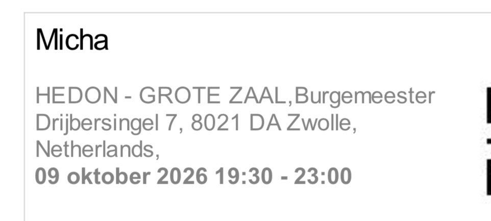 2 tickets concert Micha Hedon