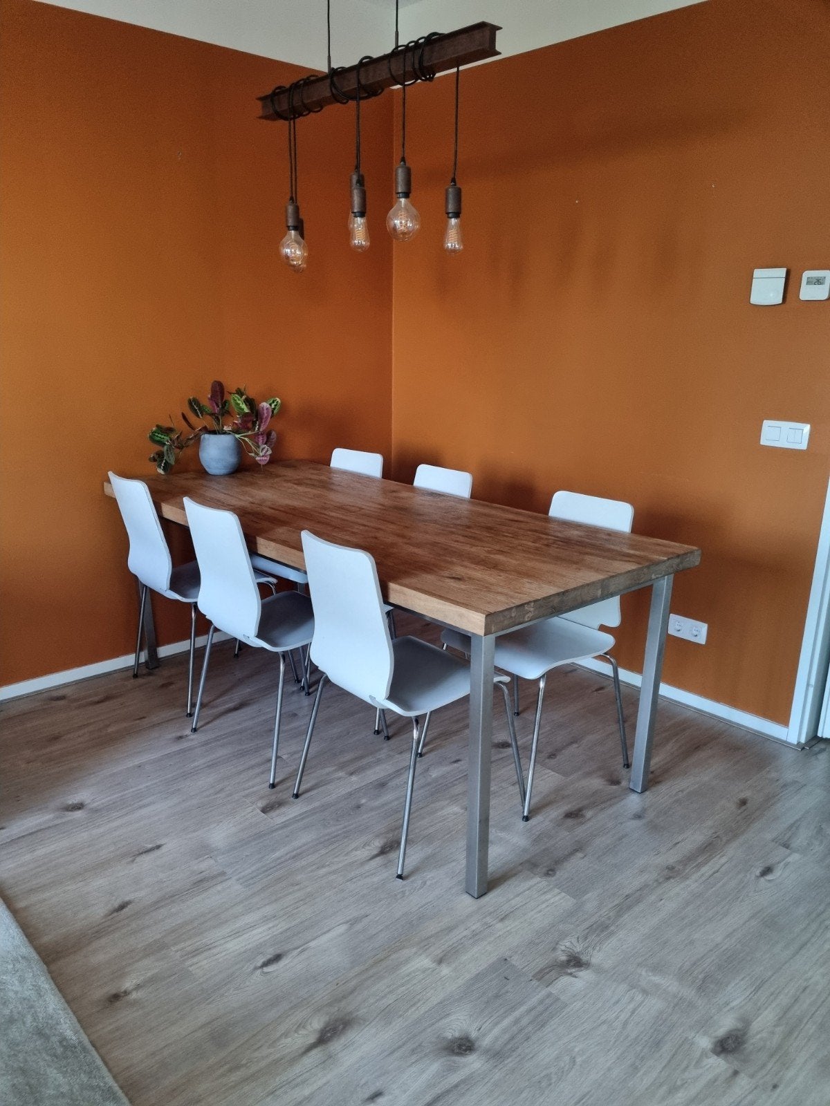 Eettafel 200x90cm met 6 stoelen en chroom onderstel, Huis en Inrichting, Tafels | Eettafels, Ophalen of Verzenden, Gebruikt, Rechthoekig
