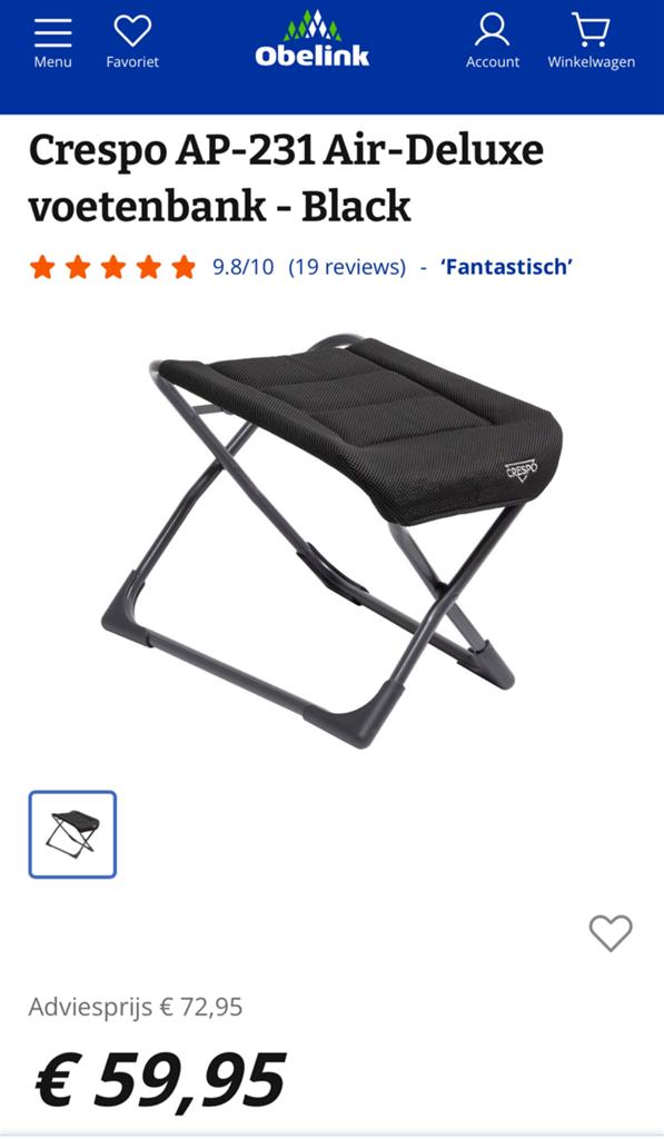 2 antraciet voeten krukken air de luxe voetenbank crespo, Ophalen of Verzenden, Zo goed als nieuw, Campingmeubel-accessoire