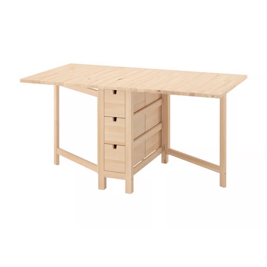 IKEA NORDEN Klaptafel met 6 laden, Ophalen, 50 tot 100 cm, Zo goed als nieuw, Vijf personen of meer
