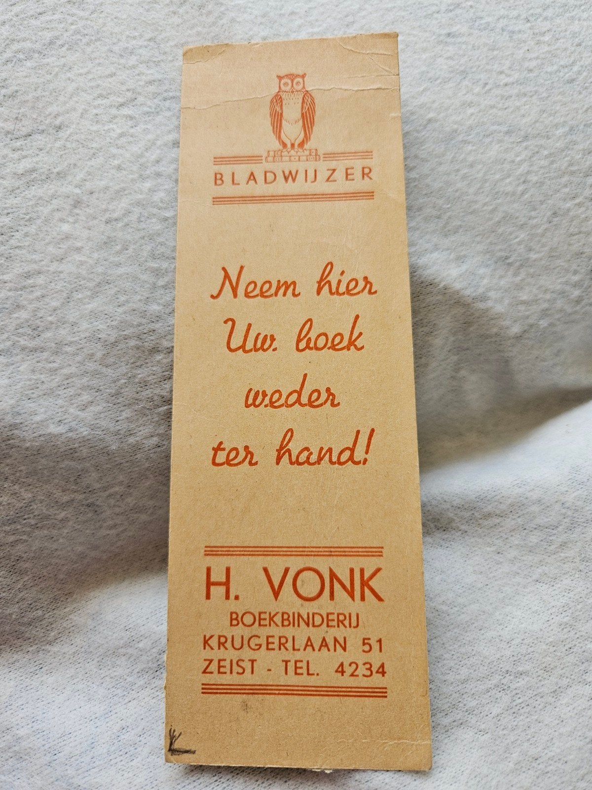 Zeist  Bladwijzer H. Vonk Boekbinderij, Ophalen of Verzenden