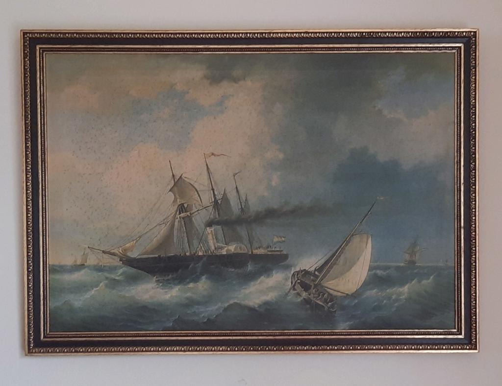 Schilderij: Schepen op woelige zee, Antiek en Kunst, Kunst | Schilderijen | Klassiek, Ophalen