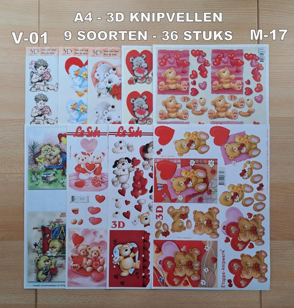 57...A4-3D KNIPVELLEN 19 SOORTEN-89 VELLEN VALENTIJN, Hobby en Vrije tijd, Kaarten | Zelf maken, Ophalen of Verzenden, Nieuw, Overige thema's
