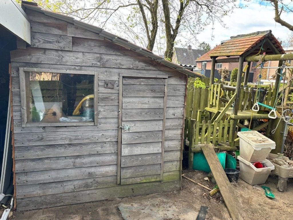 Tuinhuis hout schuurtje - gedemonteerd, Tuin en Terras, Tuinhuizen, Tuinhuis, 2 ramen, Hout, Ophalen