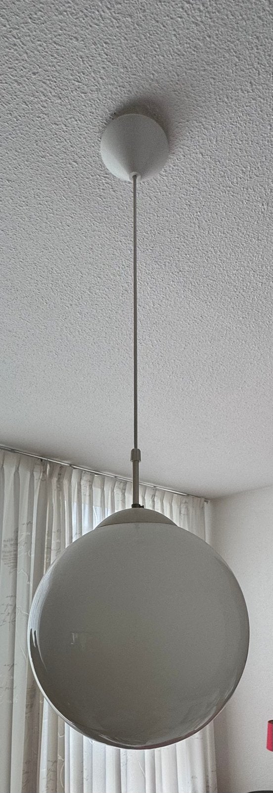 Vintage Bolvormige Hanglamp-Wit Glas, Ophalen, Zo goed als nieuw, Glas