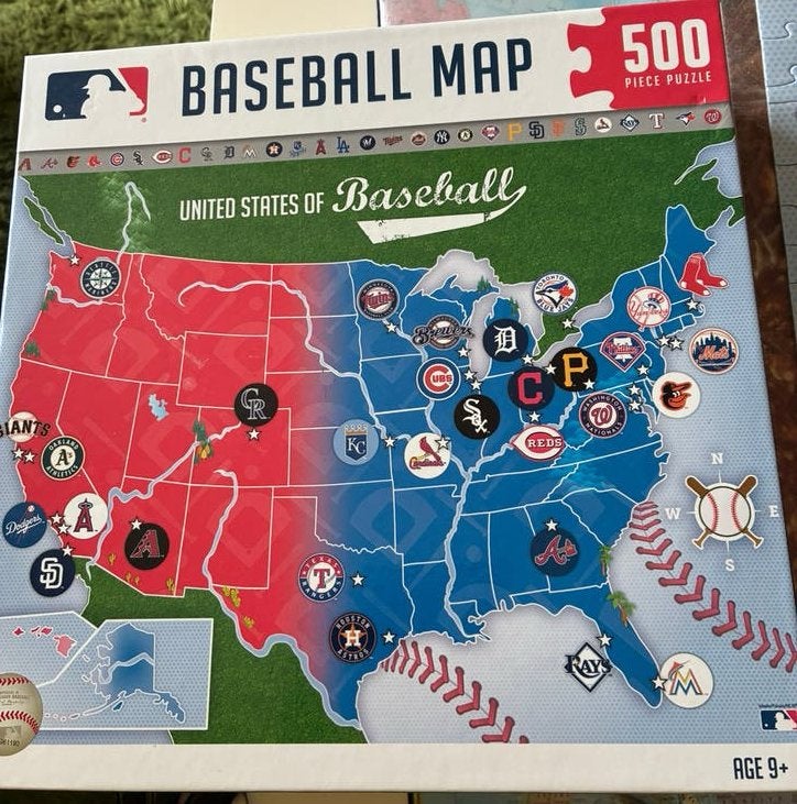 US Baseball Map puzzel 500 stukjes, Ophalen of Verzenden, 500 t/m 1500 stukjes, Zo goed als nieuw