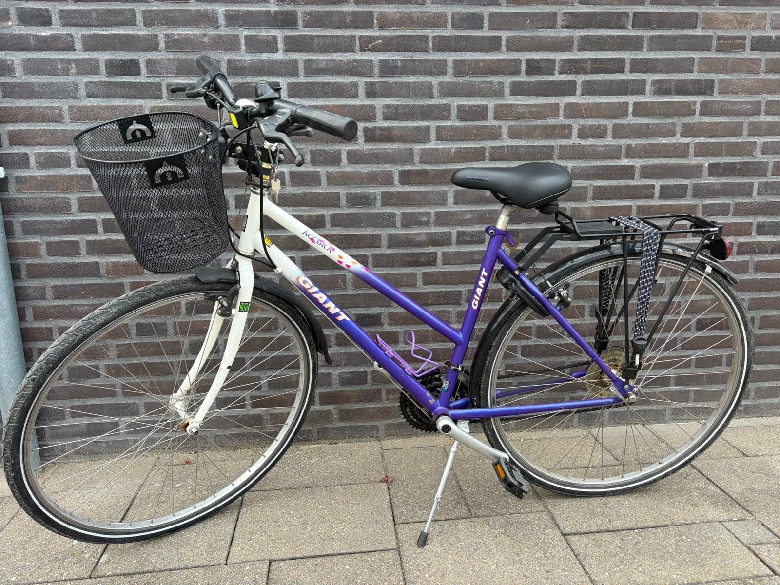 Vintige Giant damesfiets met mand en bagagedrager, Fietsen en Brommers, Ophalen, Gebruikt, Velgrem, Versnellingen