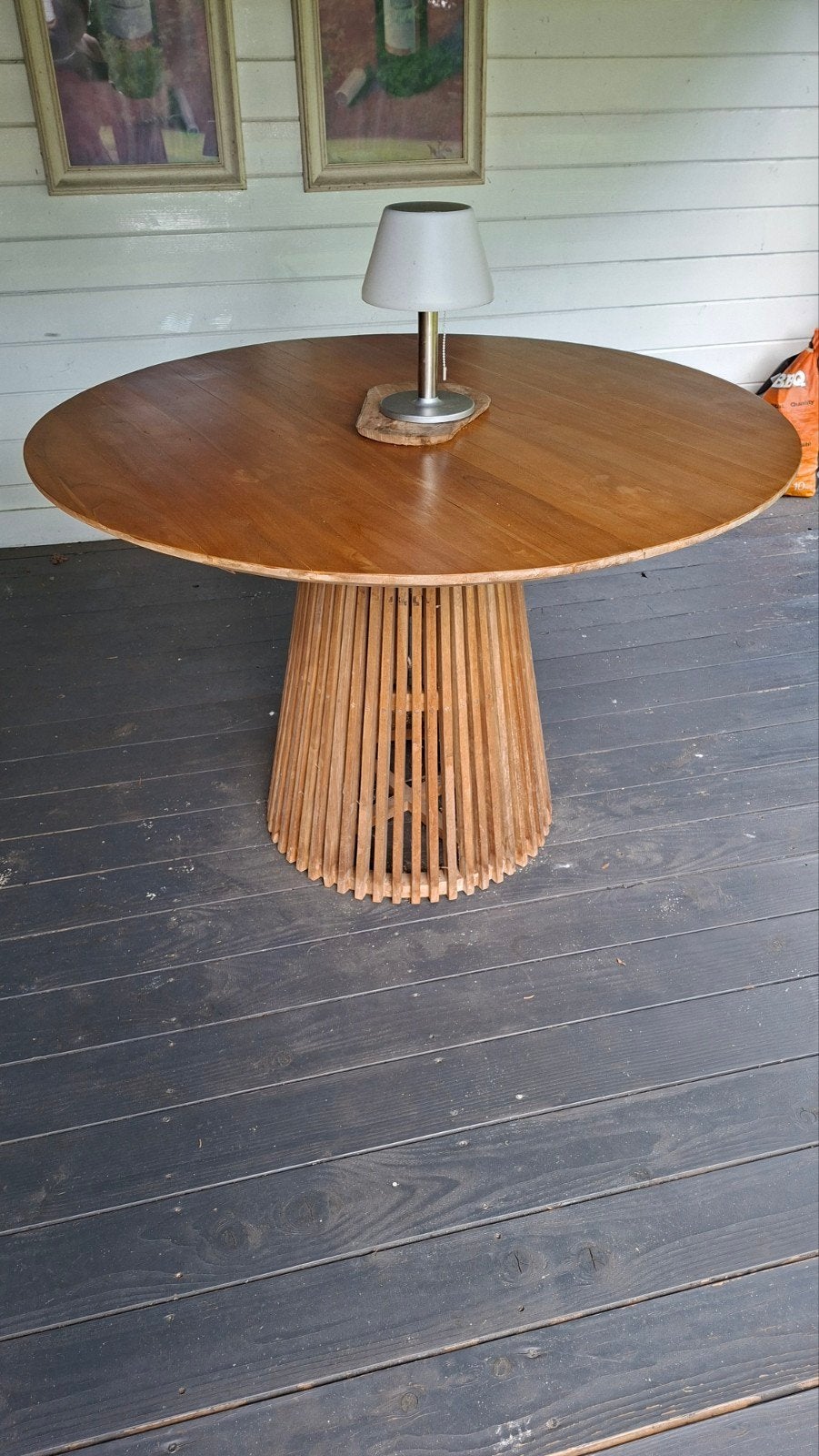 Ronde teakhouten tafel 120cm, Gebruikt, Ophalen of Verzenden, Vier personen, 100 tot 150 cm