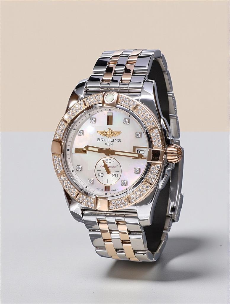 Breitling Galactic 36 Rose Goud Staal met Factory Diamonds, Overige merken, Staal, Polshorloge, Ophalen of Verzenden
