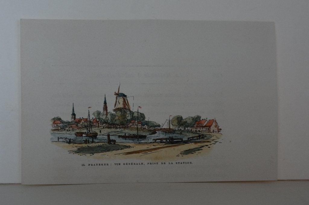 FRANEKER FRJENTSJER STADSGEZICHT Houtgravure Anno 1881 GI4, Antiek en Kunst, 1800 - 1899, Verzenden, Stadsgezicht, 5 cm