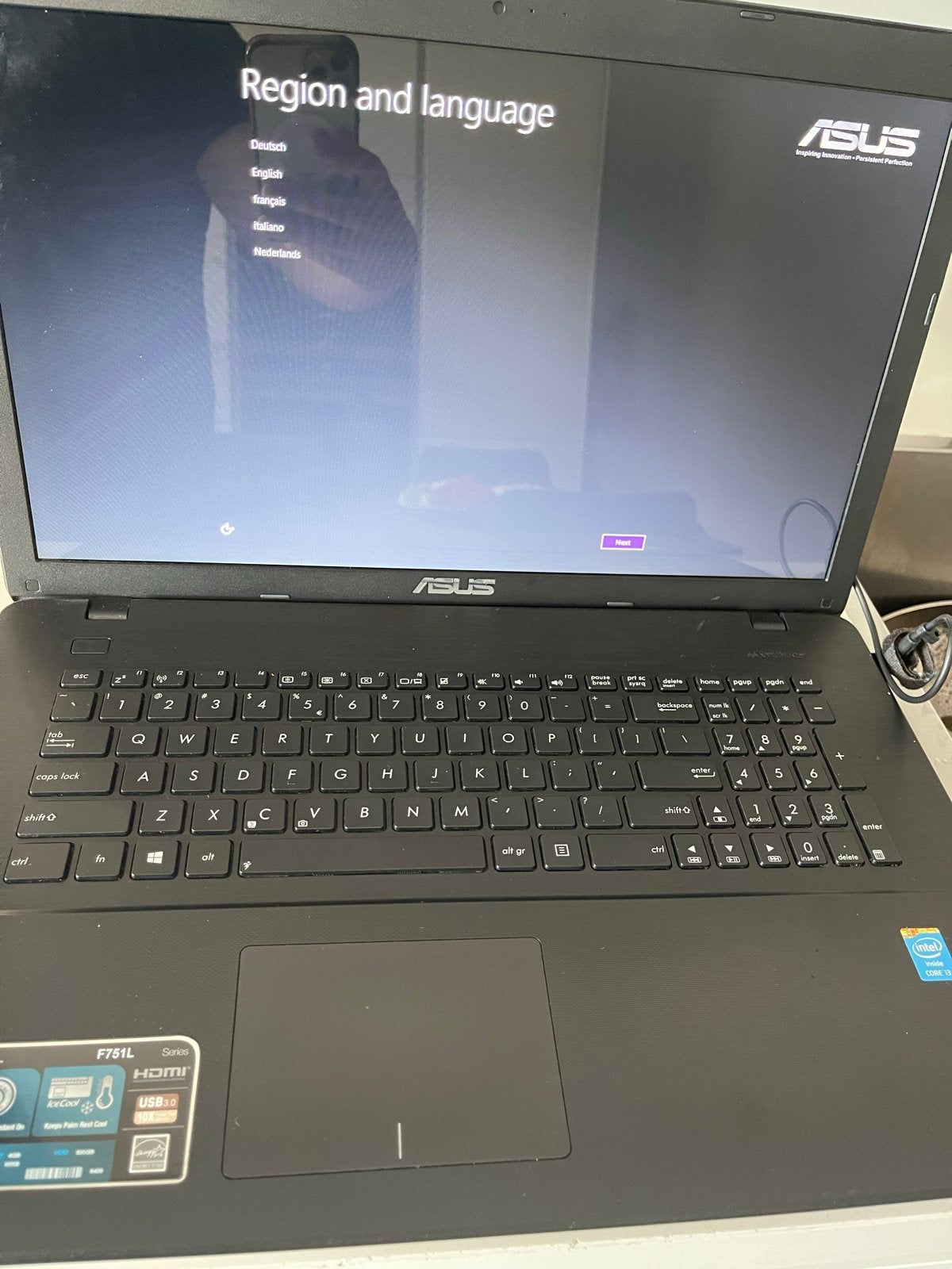 ASUS F751L Laptop - Intel Core i3, 4GB RAM, 17 inch, Computers en Software, Windows Laptops, Ophalen, Gebruikt, Qwerty, 17 inch of meer