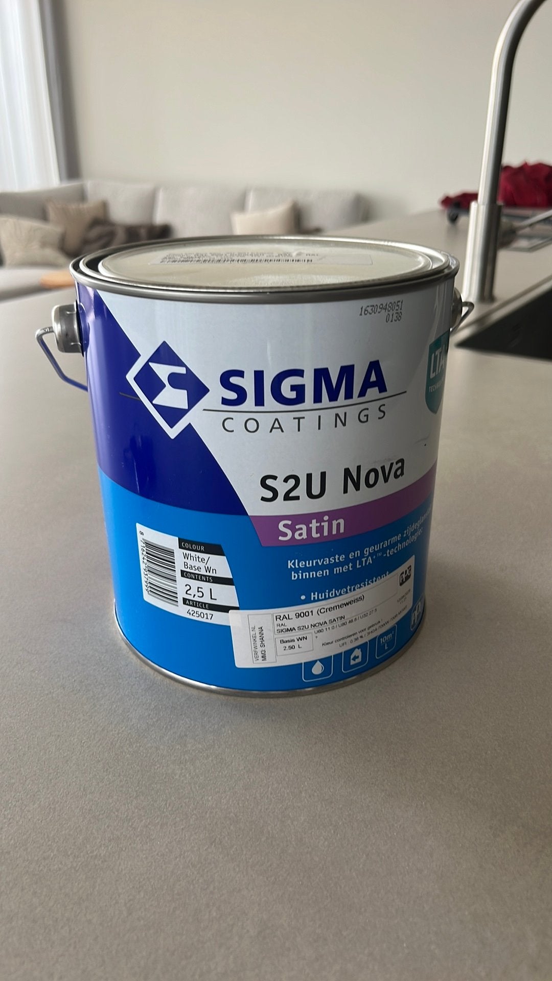 Sigma satin 2,5L 9001 ongeopend, Doe-het-zelf en Verbouw, Ophalen of Verzenden, Zo goed als nieuw, Wit, Lak