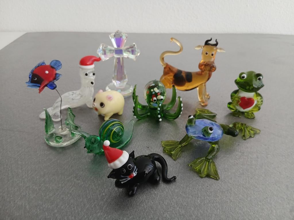 Collectie glazen beeldjes: dieren en kerstfiguren, Ophalen of Verzenden