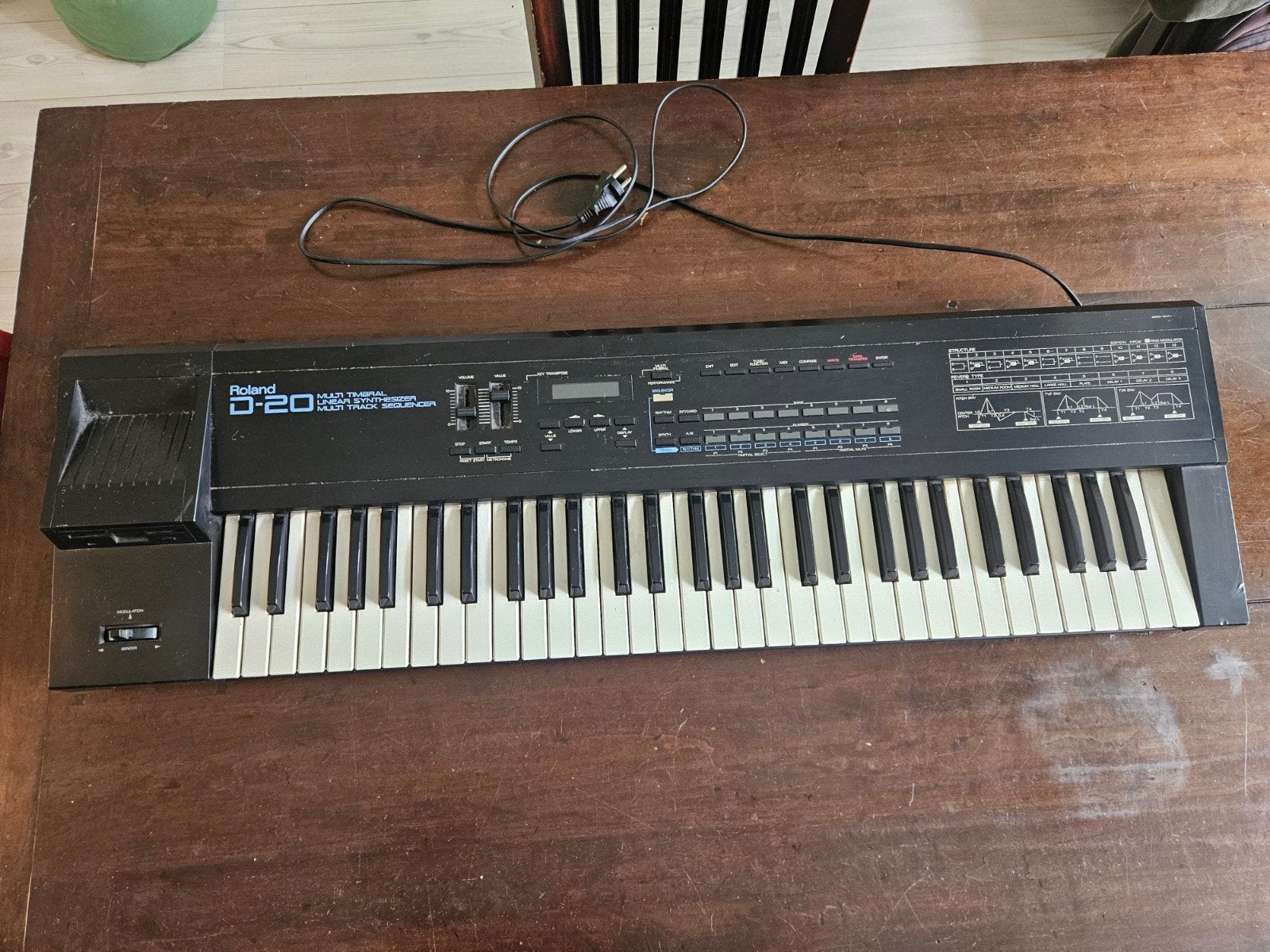 Roland D-20 Multi Timbral Linear Synthesizer, Ophalen, Roland, Midi-aansluiting, 61 toetsen