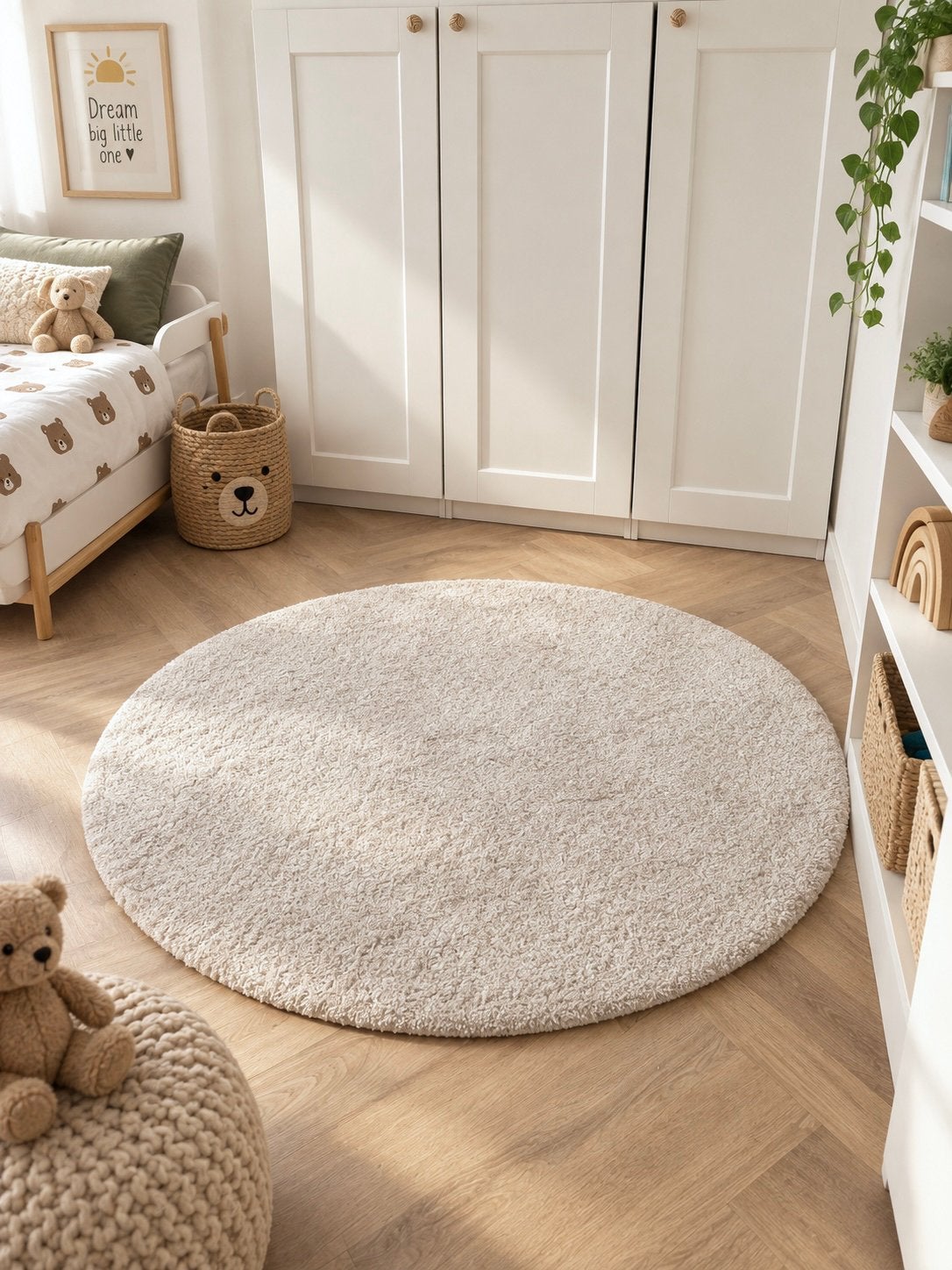 Beige vloerkleed rond d= 130 cm, Ophalen of Verzenden, Beige, Rond, 100 tot 150 cm