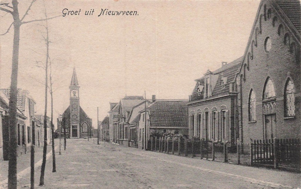 W035 Nieuwveen Groet uit met Kerk - uitg Jonker 1918 -, Verzamelen, Ophalen of Verzenden, Voor 1920, Gelopen, Zuid-Holland