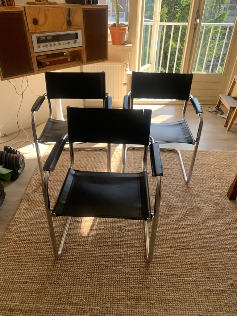 Thonet S34 Bauhaus Buisframe Stoel - Marcel Breuer Zwart, Ophalen, Gebruikt, Zwart, Leer