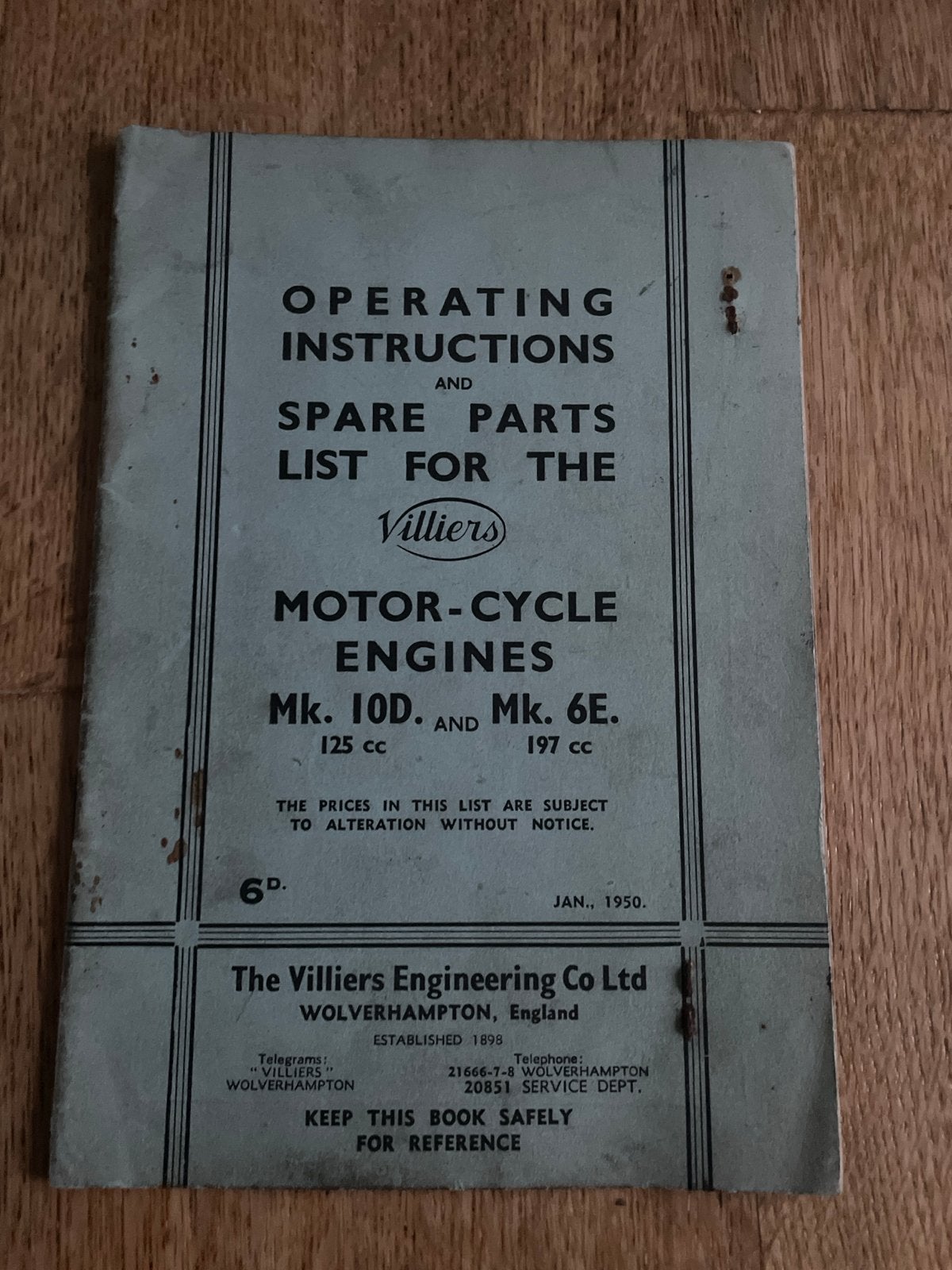 Villiers Motor-Cycle Engines Handleiding (1950), Motoren, Ophalen of Verzenden, Overige merken