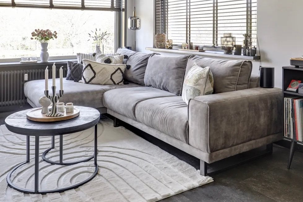 Luxe Velvet Zitbank + Longchair Grijs De Bommel Meubelen, Huis en Inrichting, Banken | Bankstellen, Ophalen, 250 tot 300 cm, 125 tot 150 cm