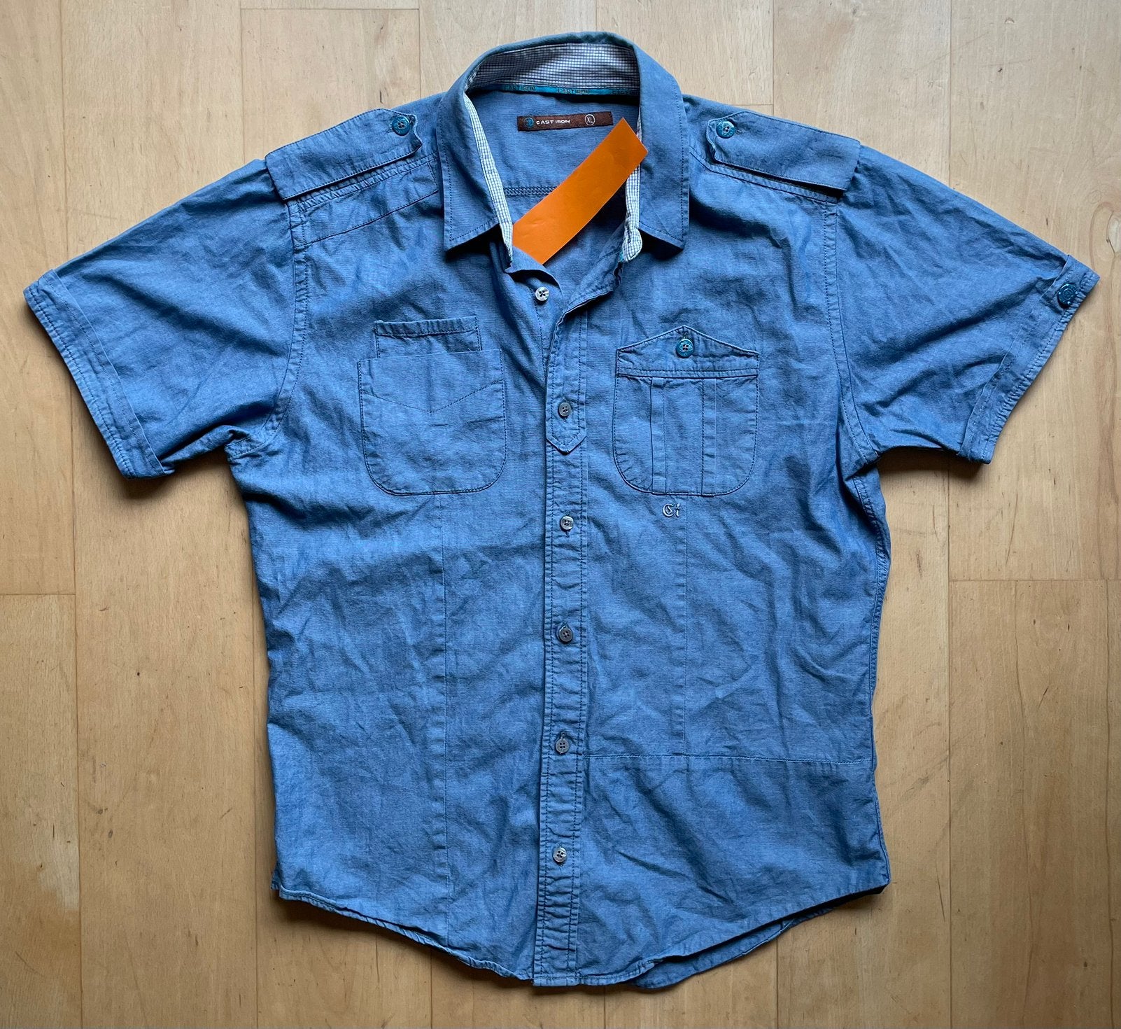 Cast Iron design shirt overhemd denim XL blauw, Ophalen of Verzenden, Zo goed als nieuw, Blauw, Halswijdte 43/44 (XL)
