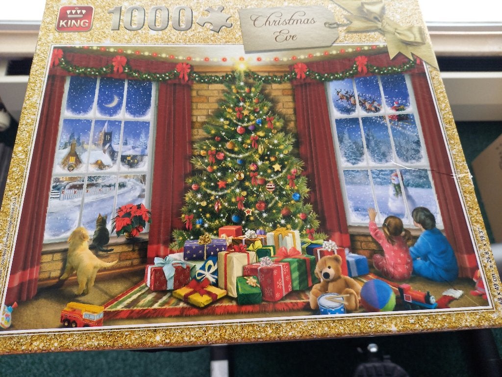 KING Kerstpuzzel "Christmas Eve" 1000 stukjes, Ophalen of Verzenden, 500 t/m 1500 stukjes, Zo goed als nieuw, Legpuzzel