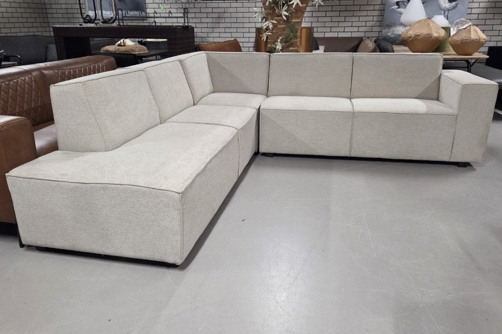Mooie luxe bank hoekbank creme naturel stof lounge, Huis en Inrichting, Ophalen, 250 tot 300 cm, Hoekbank, 75 tot 100 cm