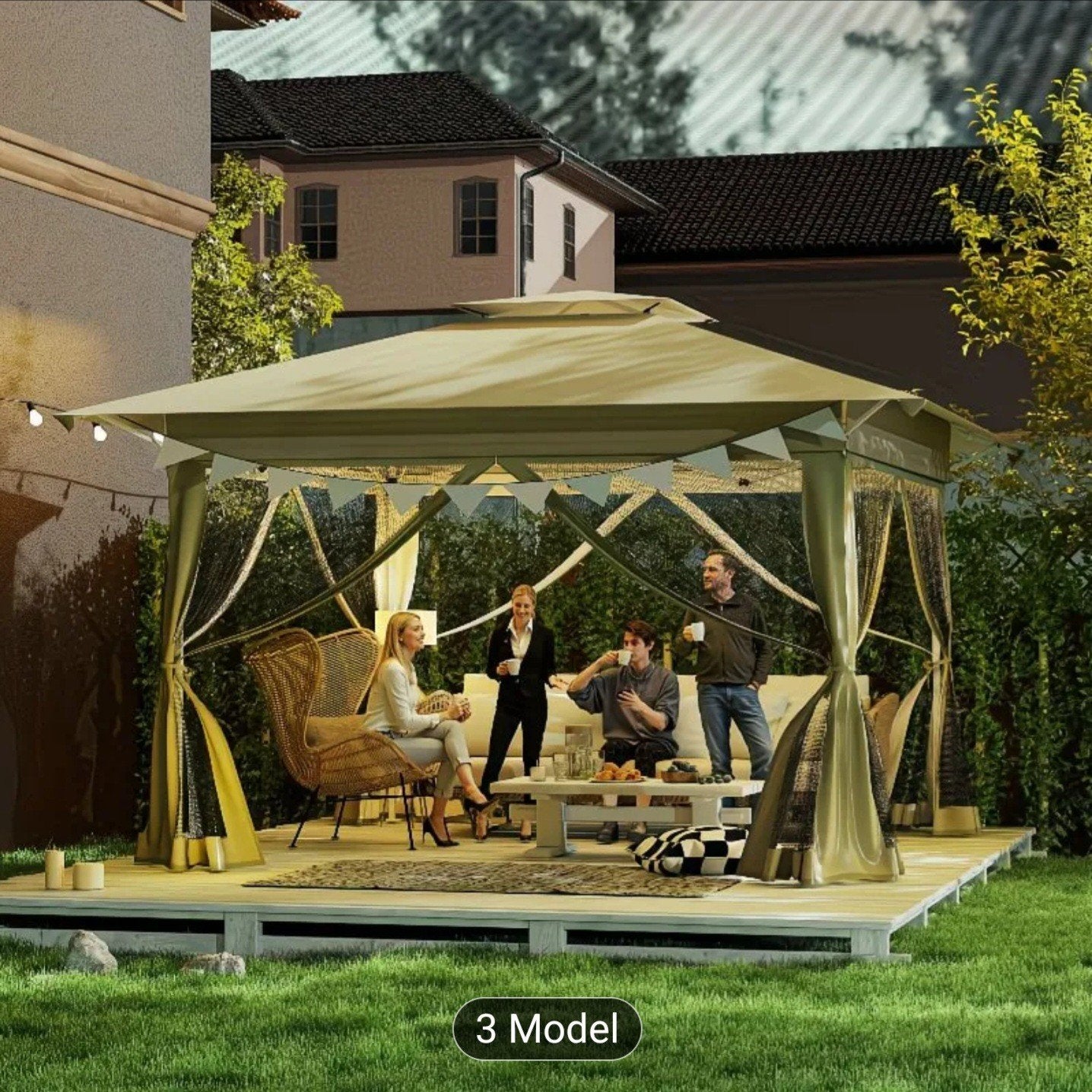 Veelzijdig tuinpaviljoen 3x3m met muggennet en UV50+, Tuin en Terras, Partytenten, Opvouwbaar, Nieuw, 4 tot 6 meter, Paviljoen