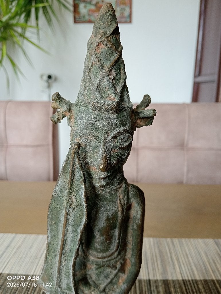 Bronzen Benin-krijger uit Nigeria, Afrika, Handgemaakt, Ophalen of Verzenden, Groen