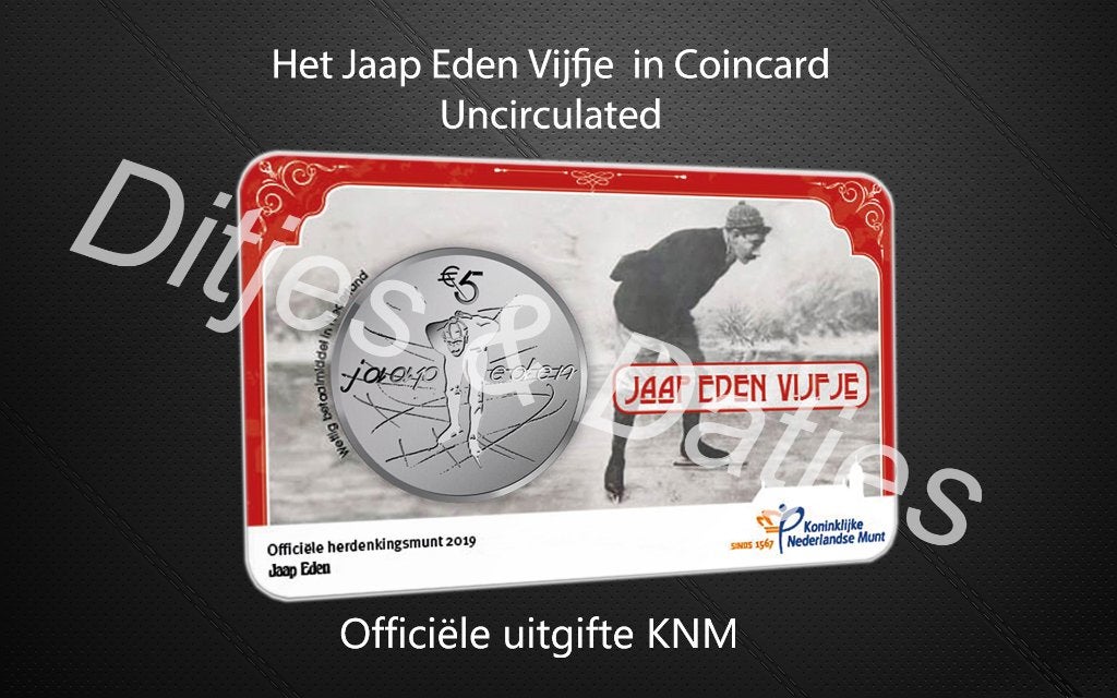 Het Jaap Eden Vijfje in coincard KNM 5 euro herdenkingsmunt, Ophalen of Verzenden, Koningin Beatrix, Euro's