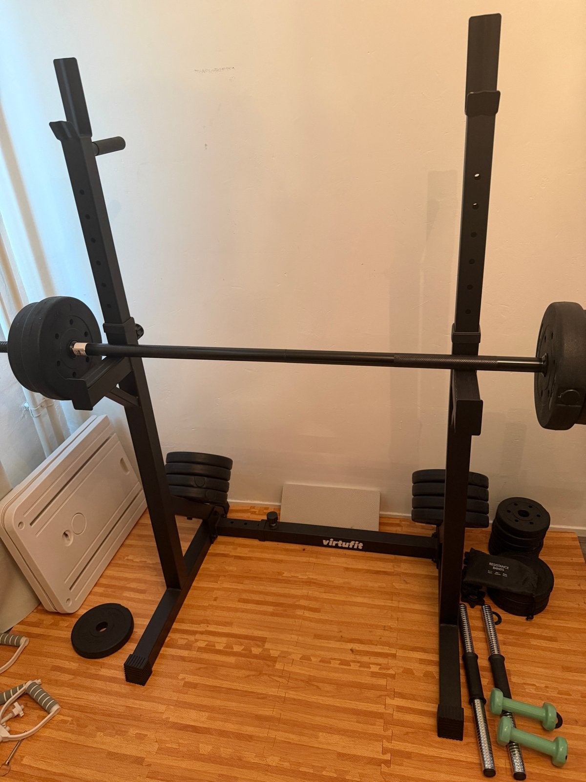 Complete Virtufit krachtstation met Gewichten en Bank, Ophalen, Gebruikt, Armen, Halterset