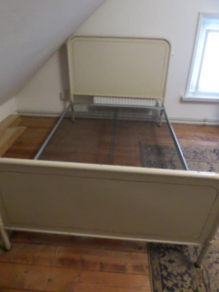 vintage ijzeren bed met spiraalbodem uit jaren '30, Gebruikt, 190 cm of minder, Twijfelaar, 120 cm