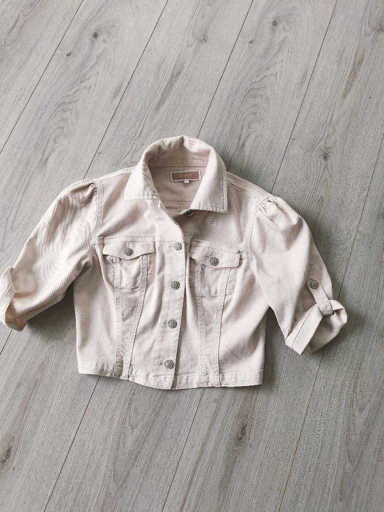 Kocca cropped denim jasje ecru met pofmouwen - Maat S - ZGAN, Na, Beige, Na, Kocca