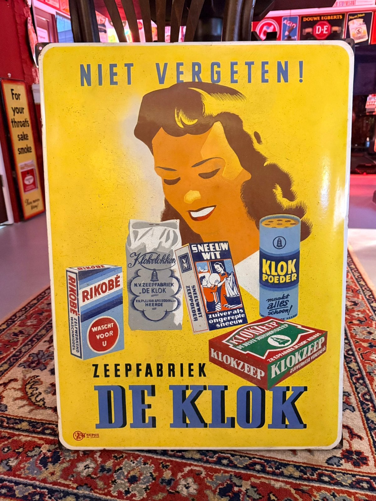 Emaille reclamebord Zeepfabriek De Klok Langcat Bussum, Ophalen of Verzenden, Gebruikt, Reclamebord