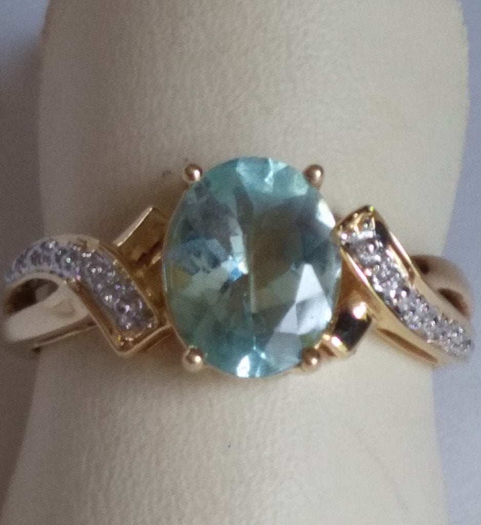 gouden RING, maat 17.5 bezet met ovale Aquamarijn ca 1.5 crt, Ophalen of Verzenden, Zo goed als nieuw, 17 tot 18, Met edelsteen