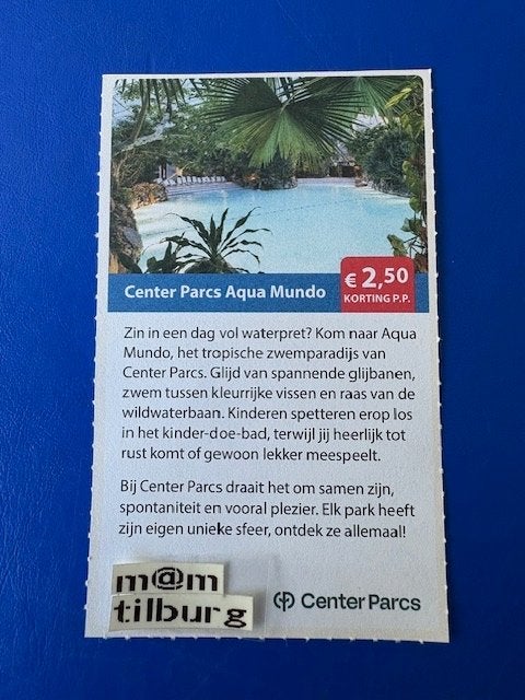 Center parcs Aqua Mundo €2,50 korting p.p. tot 1-7-2027, Drie personen of meer, Kortingsbon, Bungalowpark