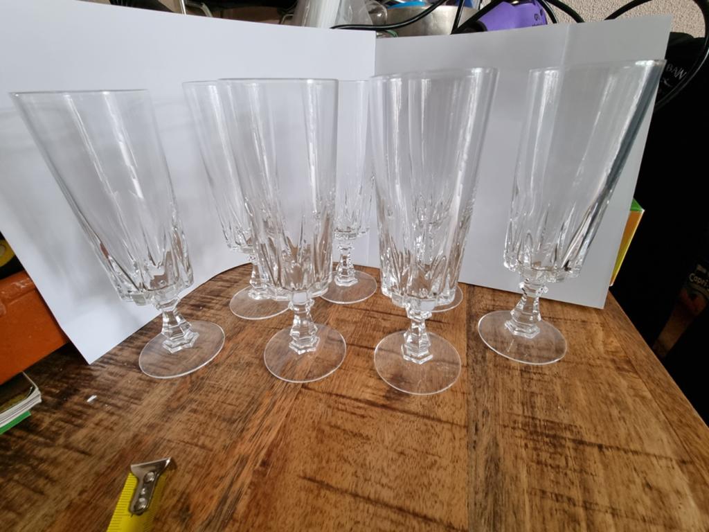 Cristal champagne glazen  7 stuks, Ophalen of Verzenden