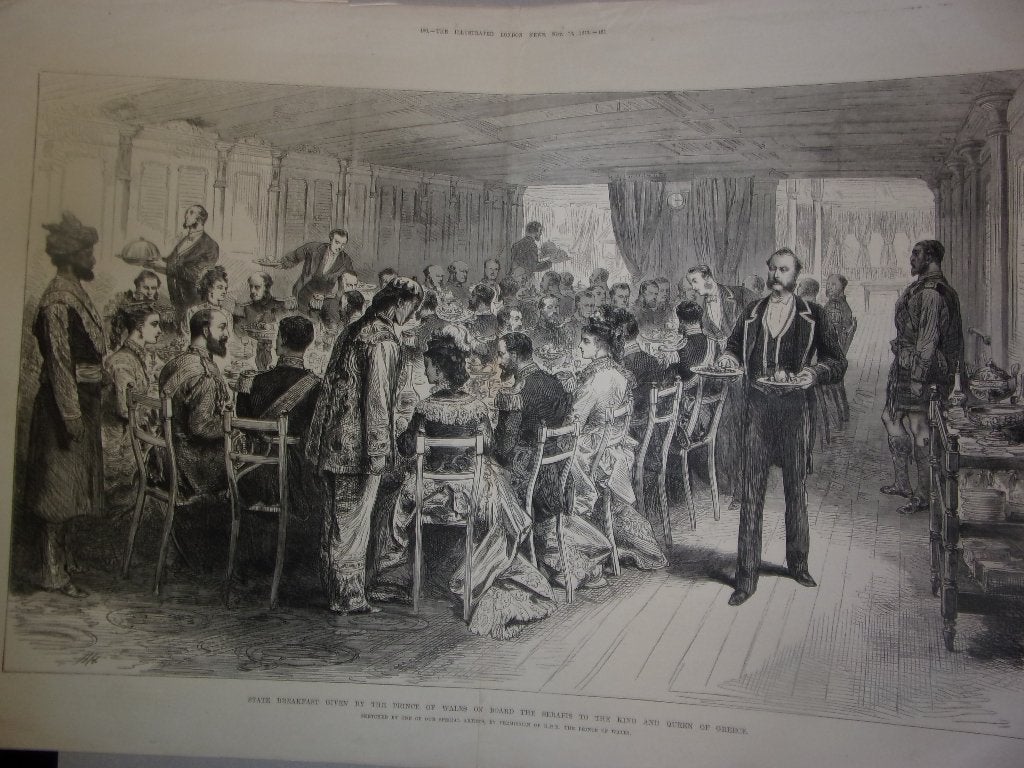 State Breakfast by Prince of Wales to King & Queen of Greece, Antiek en Kunst, Ophalen of Verzenden, 56 cm, 1800 - 1899, 40 cm