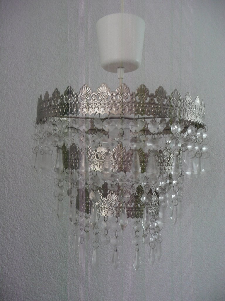 Leuke  Ikea kroonluchter Rimfrost crystal prism hanglamp, Ophalen, Zo goed als nieuw, Minder dan 50 cm