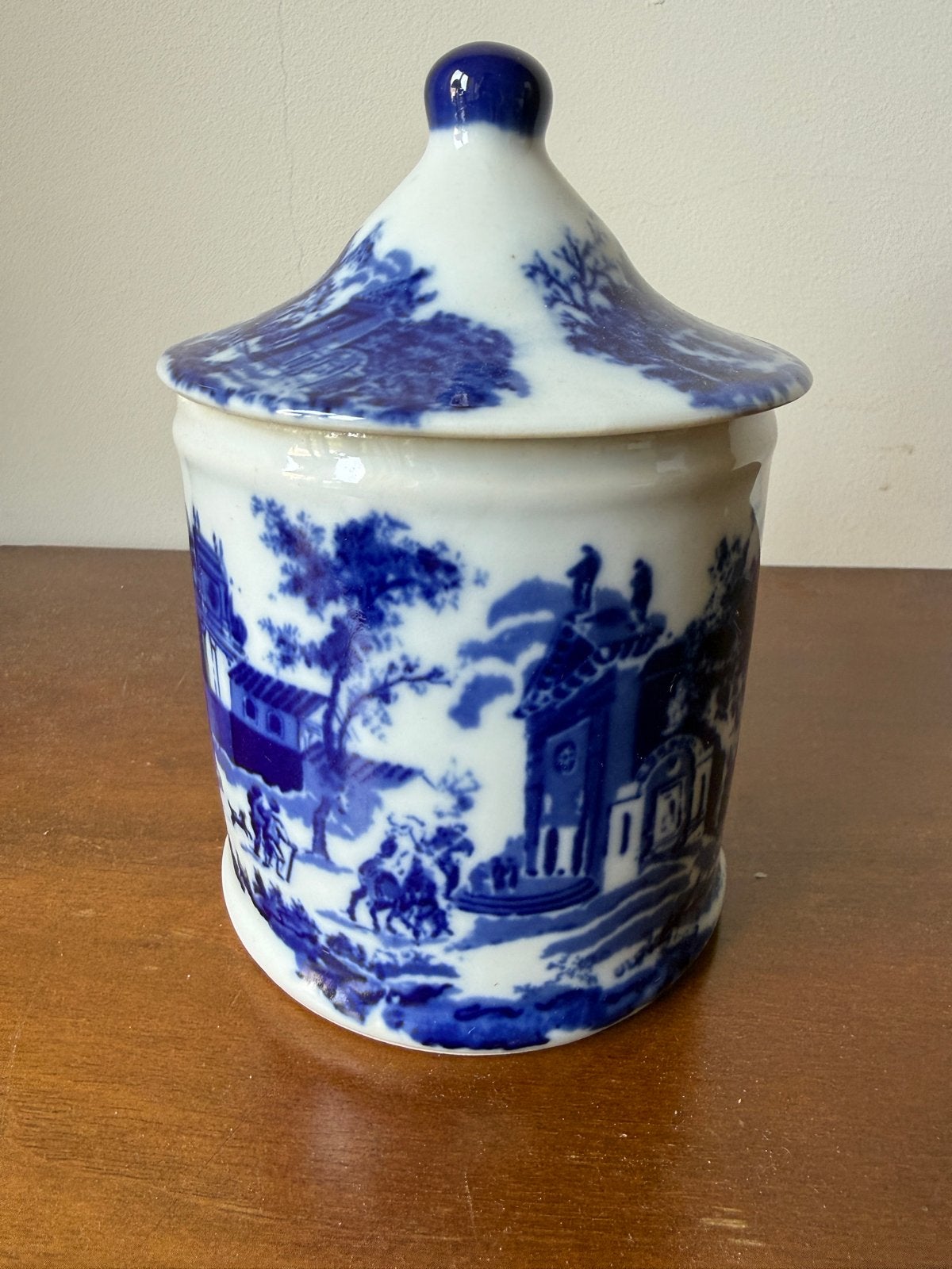 Antieke blauw-witte porseleinen pot met deksel, Ophalen