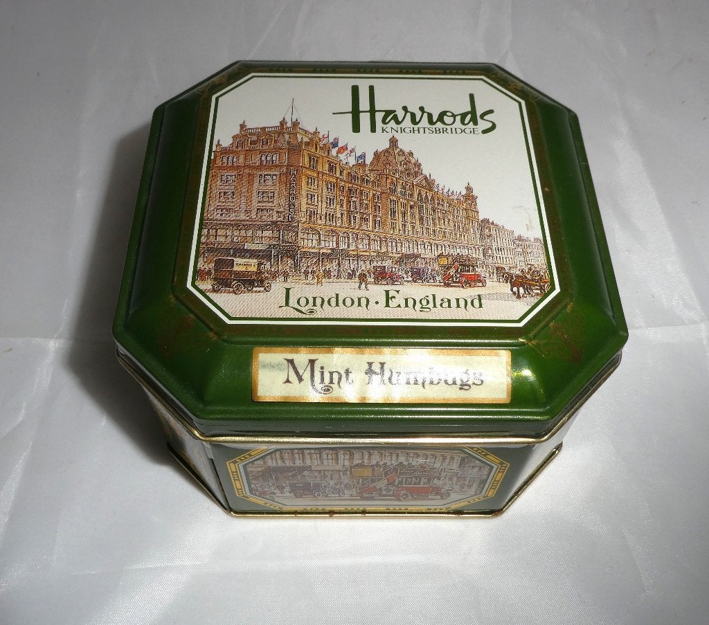 Harrods Knightsbridge London Mint Humbugs blikje, Ophalen of Verzenden, Zo goed als nieuw, Overige, Overige merken
