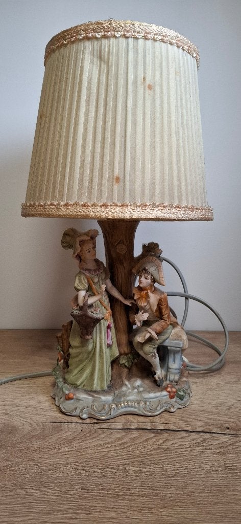 Vintage porseleinen schemerlamp Romantisch koppel, Ophalen of Verzenden