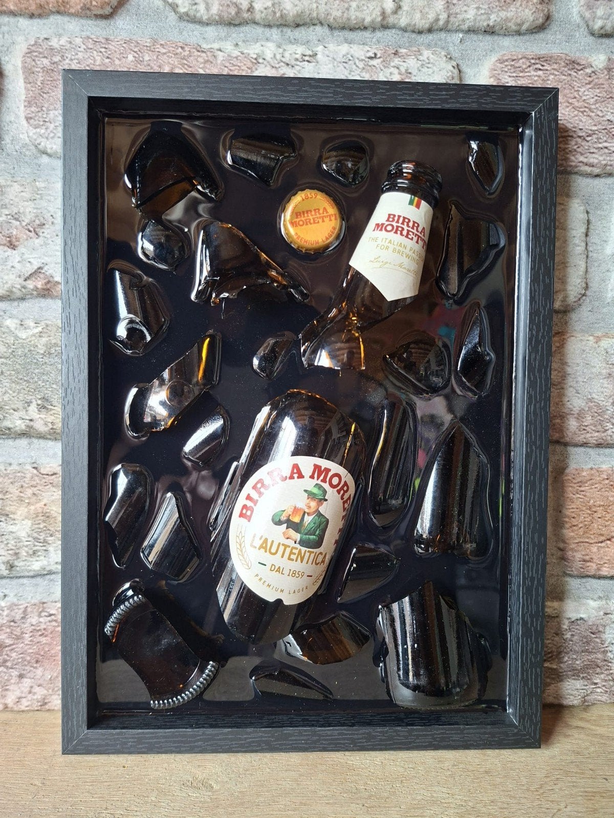 Birra Moretti flesje verwerkt in een lijst (23x33)Epoxy, Ophalen of Verzenden