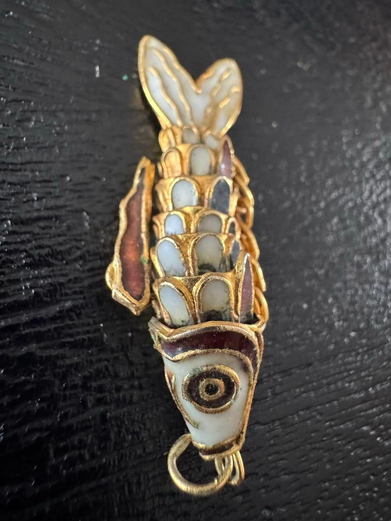Vintage cloisonné hanger in de vorm van een vis, Overige materialen, Gebruikt, Overige kleuren, Vis hanger
