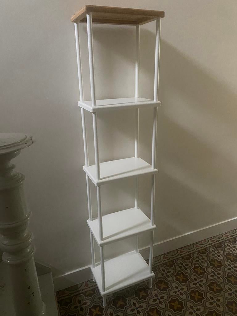 Ikea witte stellingkast metaal & bamboo, Ophalen, Zo goed als nieuw