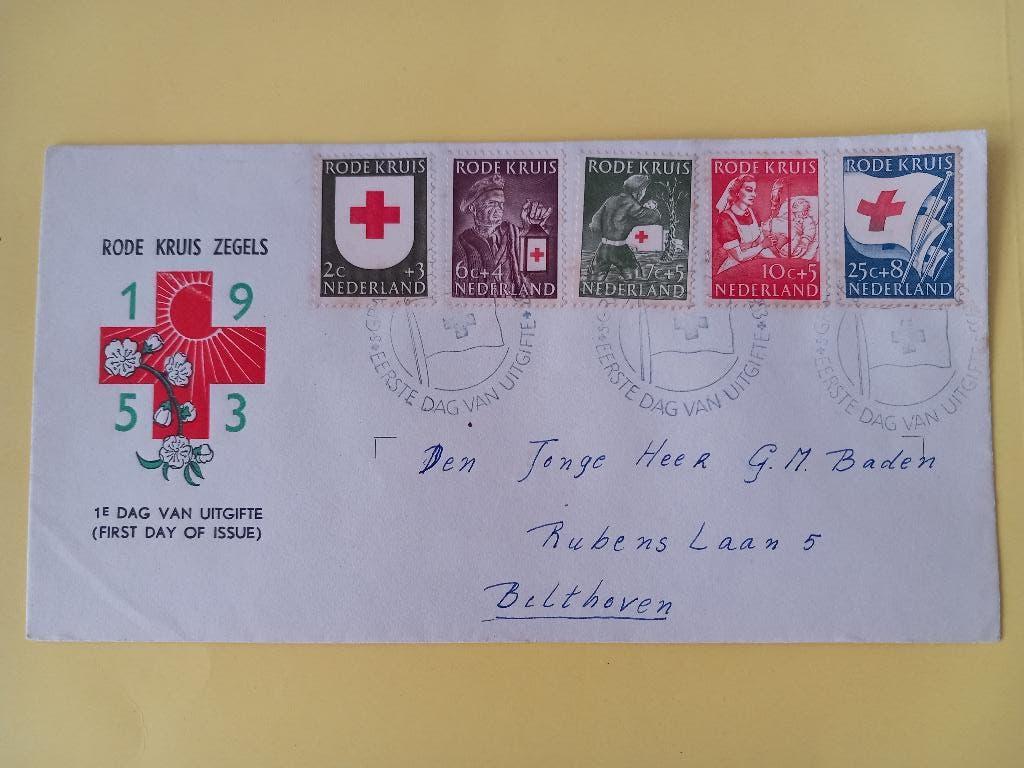 1953 Rode Kruis FDC E14 met open klep e1, Postzegels en Munten, Postzegels | Eerstedagenveloppen, Verzenden, Beschreven, Nederland