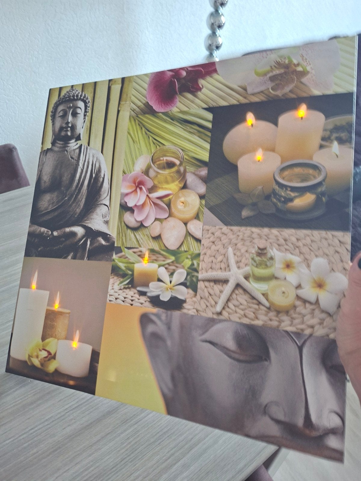 Prachtige Canvas Boeddha Wanddecoratie met LED 50x50cm, Oosters, Schilderij, Meerkleurig, Textiel